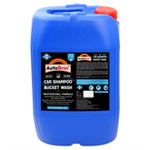 Blue car shampoo bucket wash container with a visible label on a white background