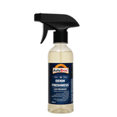 Spray bottle labeled 'AutoBros Denim Freshness' on a white background