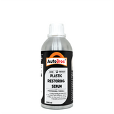 A bottle of AUTOBROS Plastic Restoring Serum, designed to reverse the effects of exposure to the elements on plastic trim.
