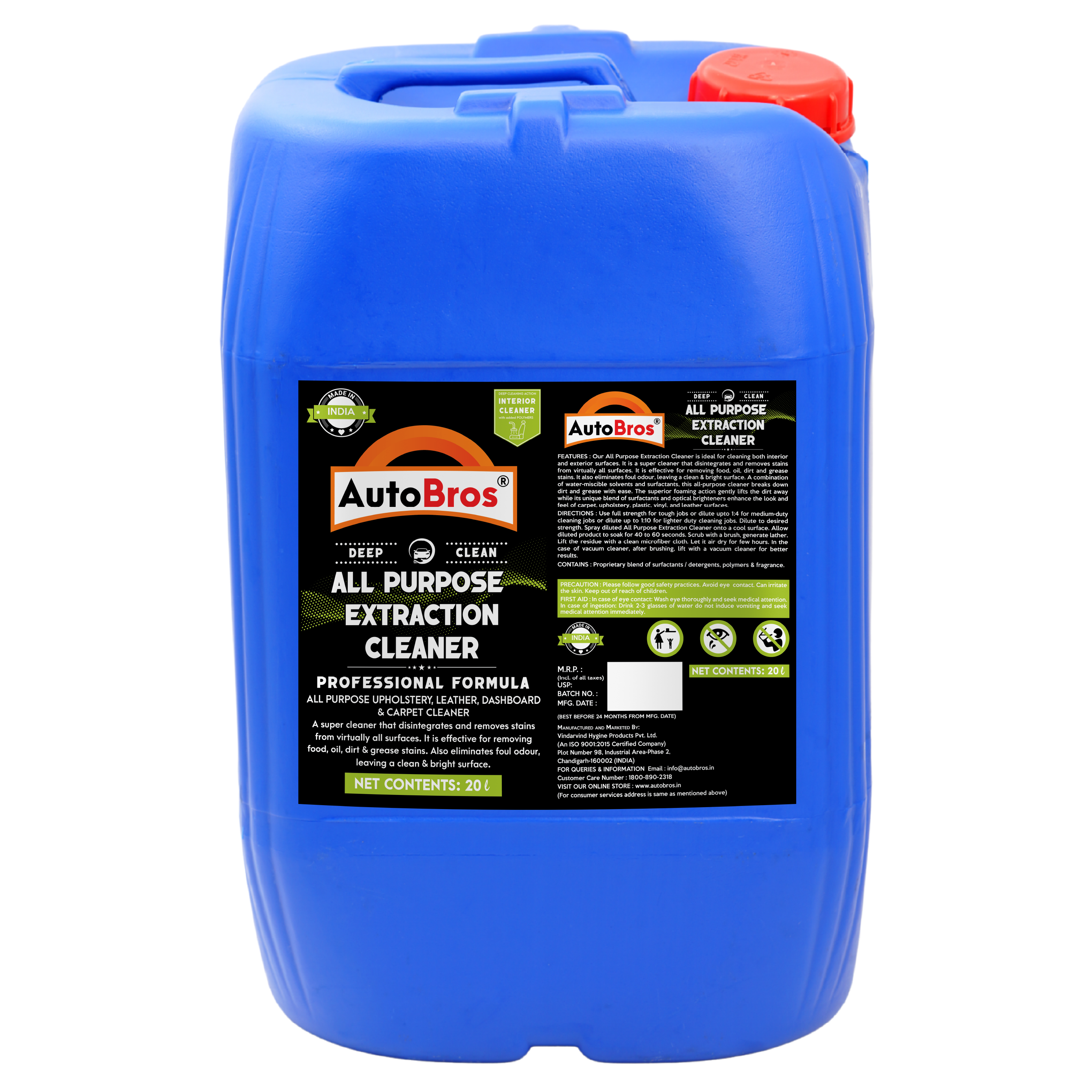 Blue container of AutoBros All Purpose Extraction Cleaner on a white background