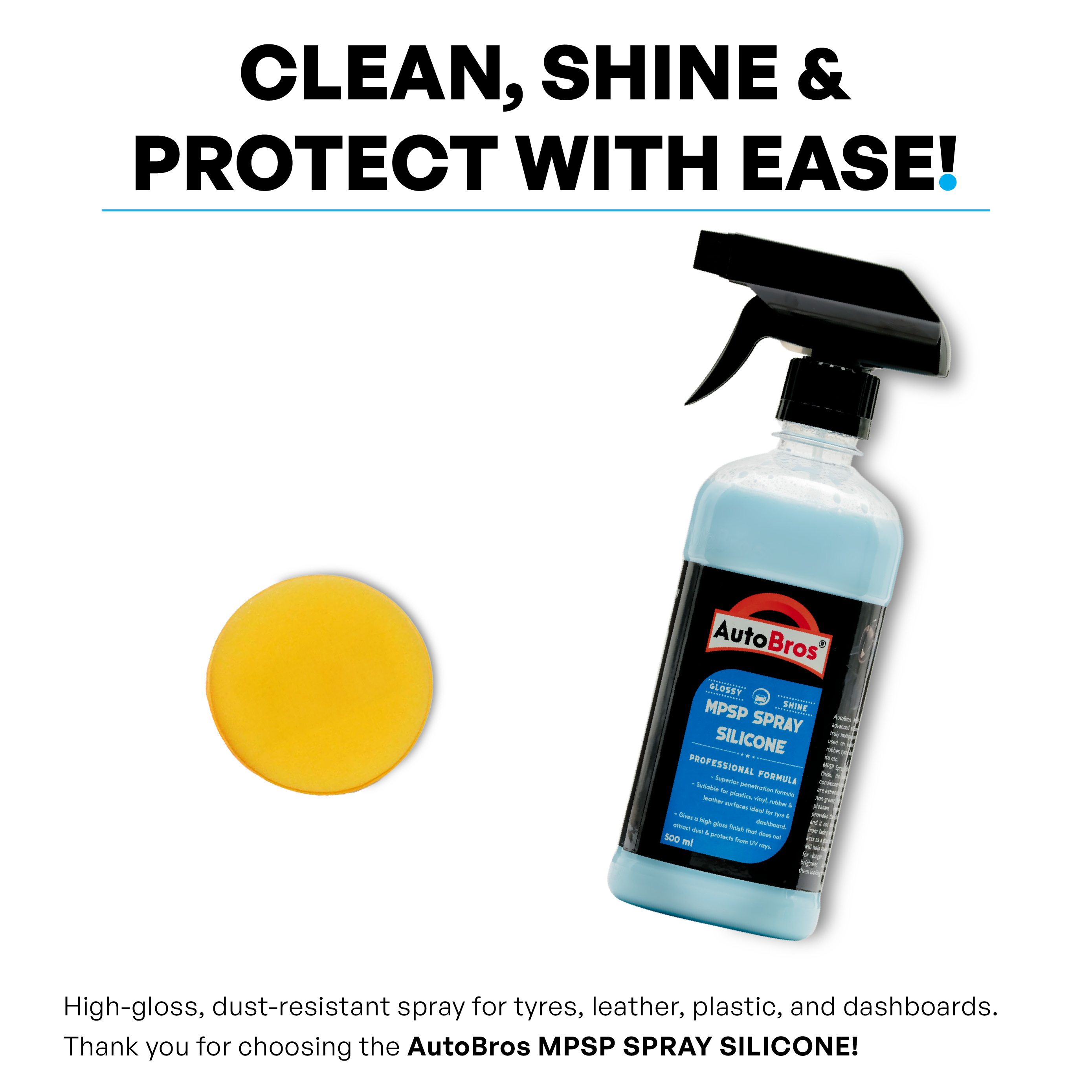AutoBros MPSP Spray Silicone with a yellow polishing pad on a white background