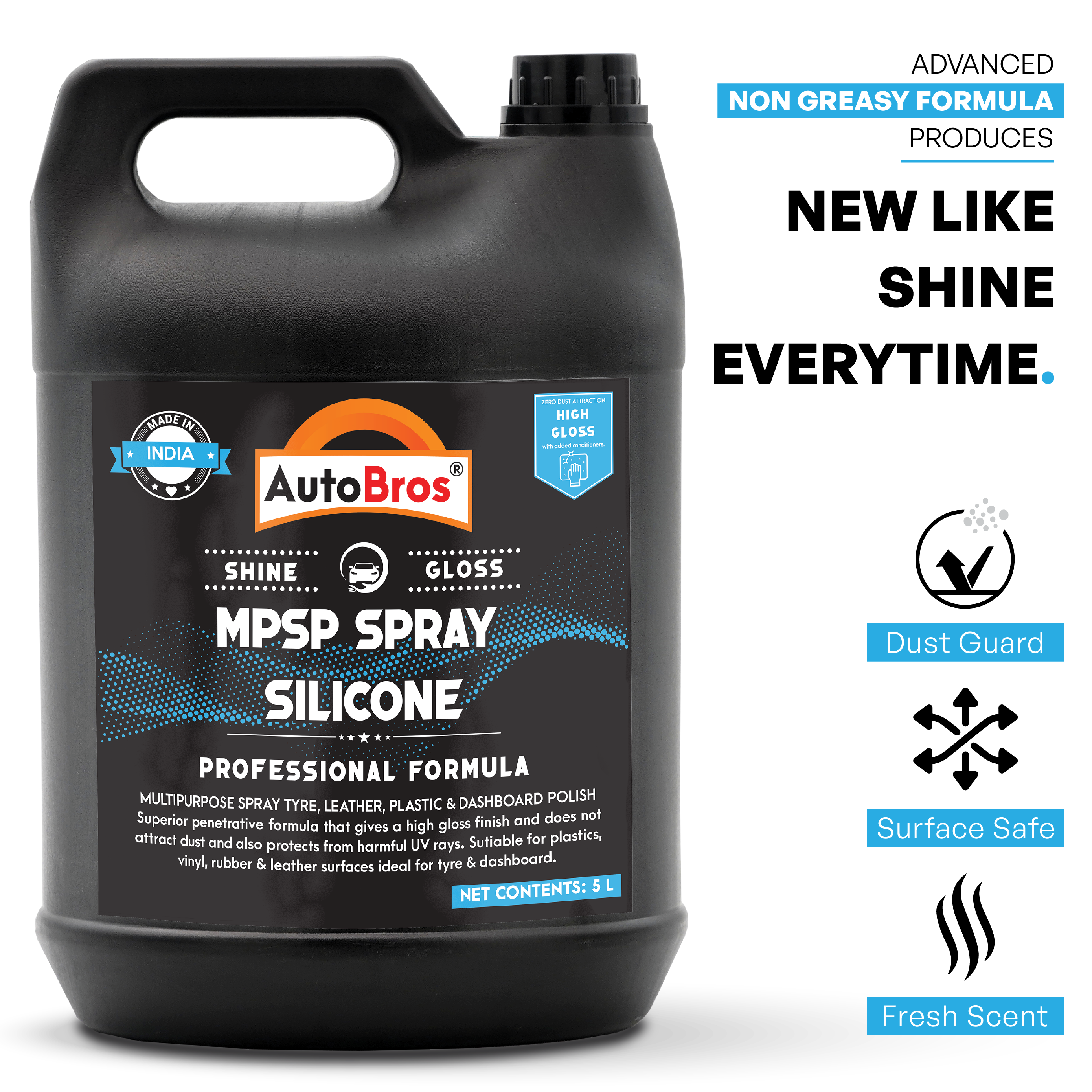 Black container of AutoBros MPSP Spray Silicone with product features on a white background